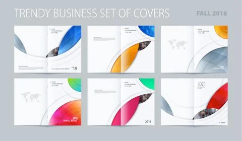 Abstract double-page brochure design round style with colourful circles for Stock Illustration