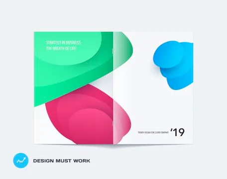 Abstract double-page brochure design fluid style with colourful liquid for Stock Illustration