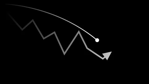 Abstract downward chart with a falling line and arrow decline loss or a neg.. Stock-Footage 340385617