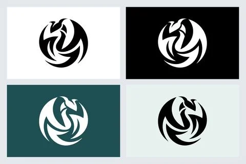 Abstract Dragon Circle Logo Vector Set Stock Illustration