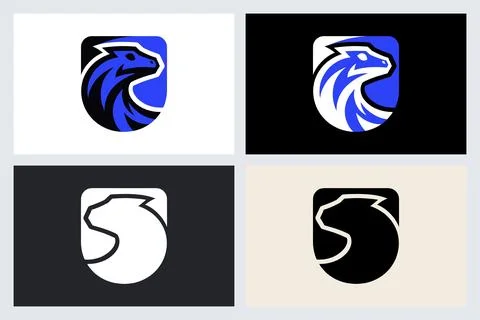 Abstract Dragon Shield Logo Icon Set Stock Illustration