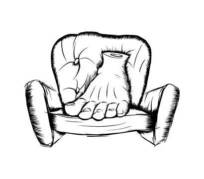 Abstract drawing of a big leg sitting in a chair. Stock Illustration