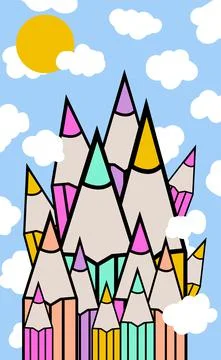 Abstract drawing with color pencils. mountains concept Ilustración de archivo