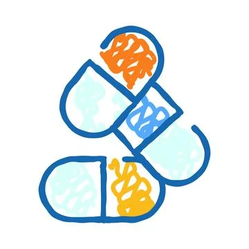 Abstract drawing of colorful opened medication capsules Stock Illustration