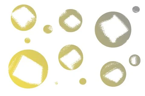 Abstract drawing of golden bubbles with a square white stroke inside. With space Stock Illustration