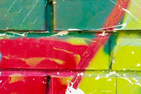 Abstract drawing of a macro on a brick wall background. The drawing is stained Stock Photos