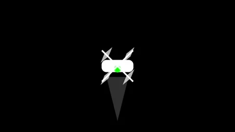 Abstract drone animation with rotating propellers and green light hovering .. Stock Footage 343704036