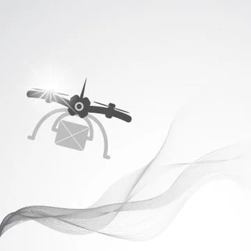 Abstract drone delivery template with waves on the gradient gray background Stock Illustration