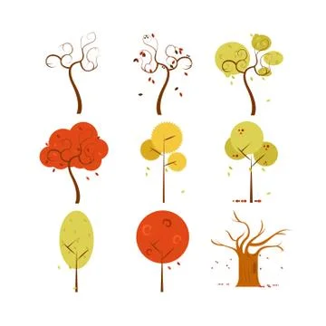 Abstract Dry Autumn Tree Vector Art Illustration Design Set 库存插图