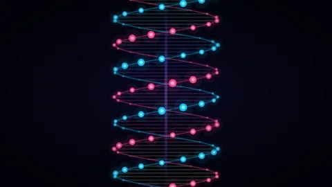 Abstract dual helix structure with glowing particles on a black background Video stock 335117421