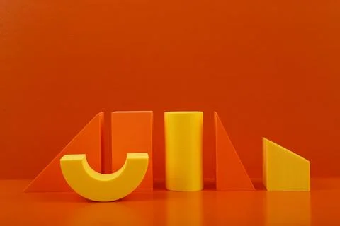 Abstract duotone geometric composition with orange and yellow figures on orange Stock Photos