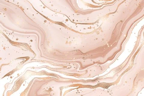 Abstract dusty rose liquid marble or watercolor background with glitter foil Stock Illustration