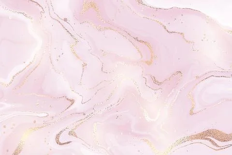 Abstract dusty rose liquid marble or watercolor background with glitter foil Illustrazione stock