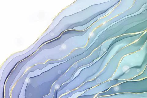 Abstract dusty violet and blue liquid marbled watercolor background with wave Stock Illustration