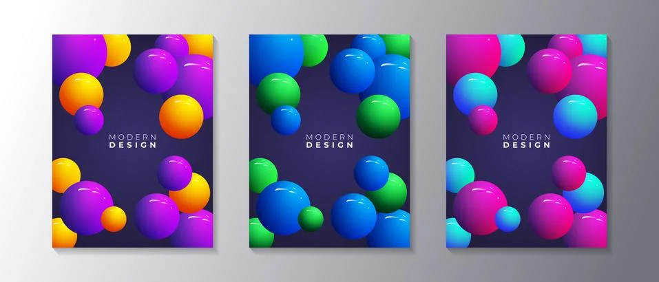 Abstract Dynamic 3d sphere Bubbles Design Set, glowing gradient neon balls, m Stock Illustration