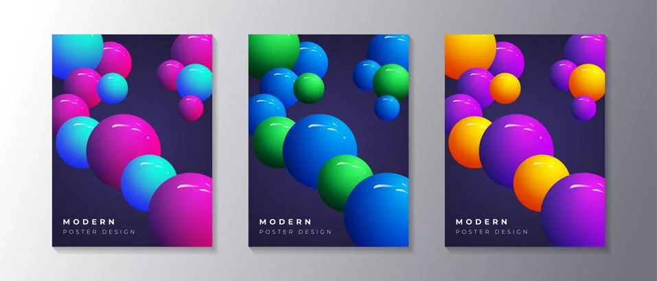 Abstract Dynamic 3d sphere Bubbles Design Set, glowing gradient neon balls, m Stock Illustration