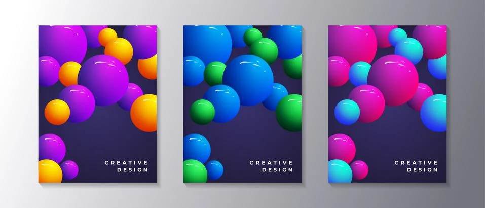 Abstract Dynamic 3d sphere Bubbles Design Set, glowing gradient neon balls, m Stock Illustration
