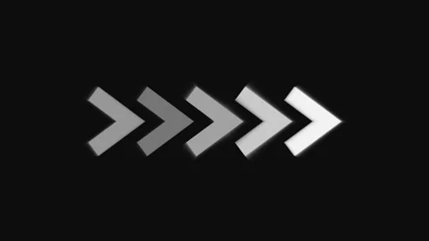 Abstract dynamic animation with five glowing white and gray arrows moving i.. Vidéo 333220667