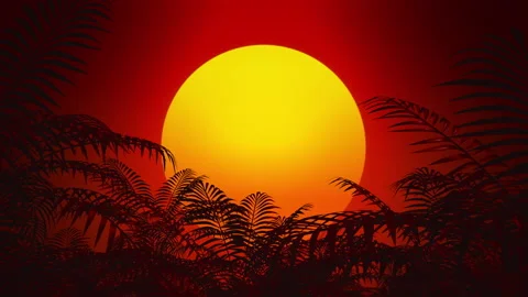 Abstract dynamic background. Bright glowing yellow, orange sun above horizon Stockbeeldmateriaal 163552784