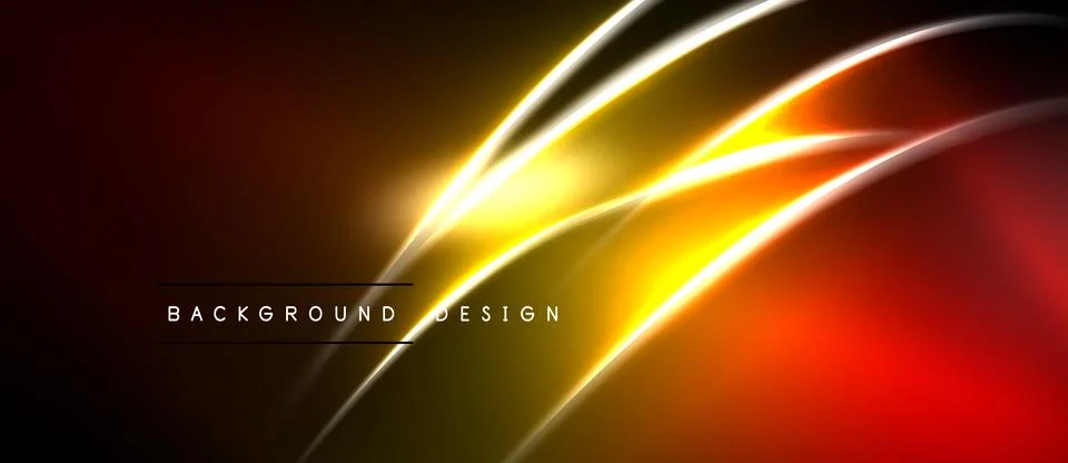 Abstract dynamic background. Bright orange, yellow lines over dark surface. Stock Illustration