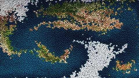 Abstract dynamic Background Map of the World. 3D animation consisting of sphe Stock Footage 224671571