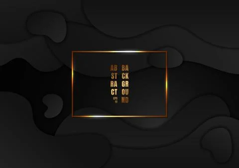 Abstract dynamic black wavy, fluid shape on dark background with golden recta 스톡 일러스트