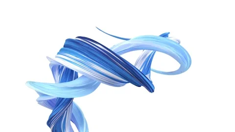 Abstract dynamic blue brush strokes swirling and rotating in 3d space on wh.. Stock Footage 332389857
