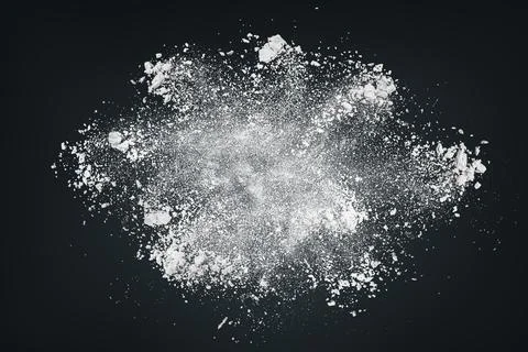 Abstract dynamic cloud of white dust particles dispersing against black smo.. Stock Photos