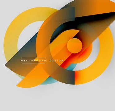 Abstract dynamic composition. Overlapping circles, lines create modern visual Illustrazione stock
