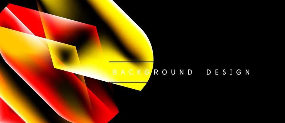 Abstract dynamic design. Bright yellow, red gradients over black background. Stock Illustration