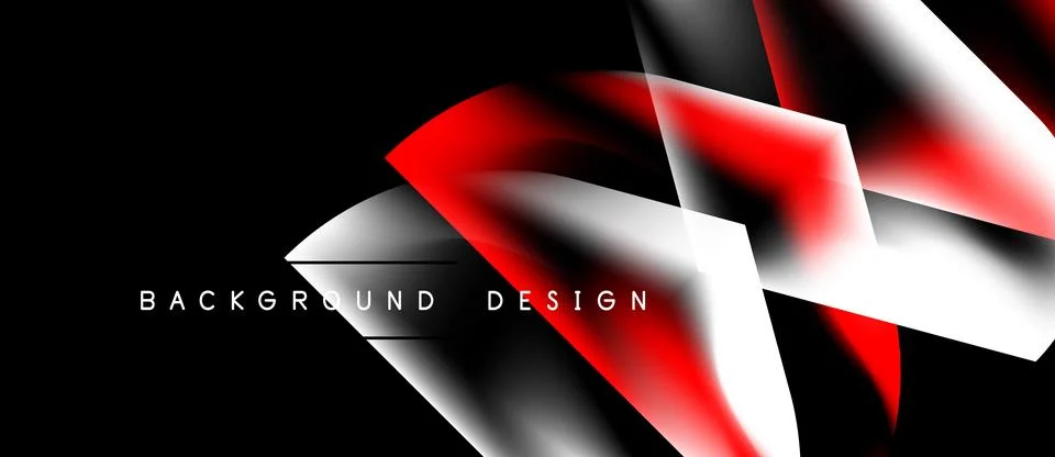Abstract dynamic design. Red, white shapes overlap black background. Modern Stock Illustration
