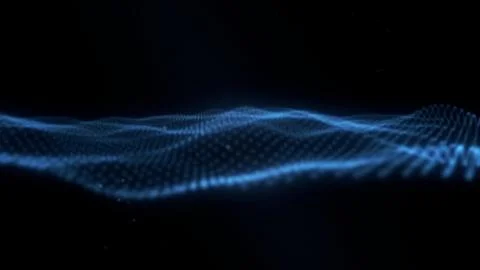 Abstract Dynamic digital particle wave patterns with glowing light effect. Illustrazione stock