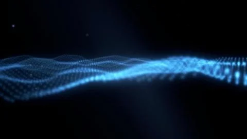 Abstract Dynamic digital particle wave patterns with glowing light effect, Illustrazione stock