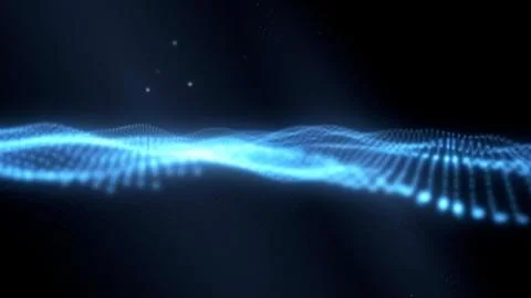 Abstract Dynamic digital particle wave patterns with glowing light effect. Illustrazione stock
