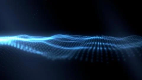 Abstract Dynamic digital particle wave patterns with glowing light effect. Illustrazione stock