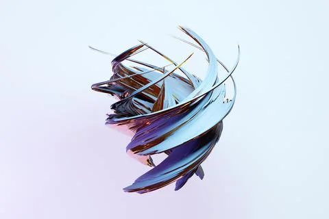 Abstract dynamic droplet shape with blue smooth objects, sides on a white iso 스톡 일러스트