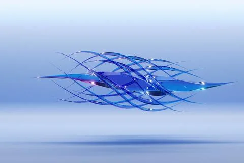 Abstract dynamic droplet shape with blue smooth objects, sides on a light iso Illustrazione stock