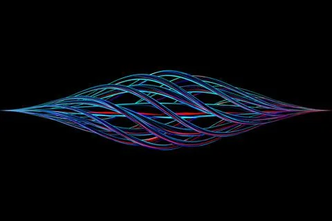 Abstract dynamic droplet shape with blue smooth objects, sides on a black iso 스톡 일러스트