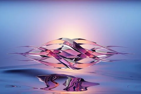 Abstract dynamic droplet shape with blue smooth objects, sides d. 3D illustra Stock Illustration