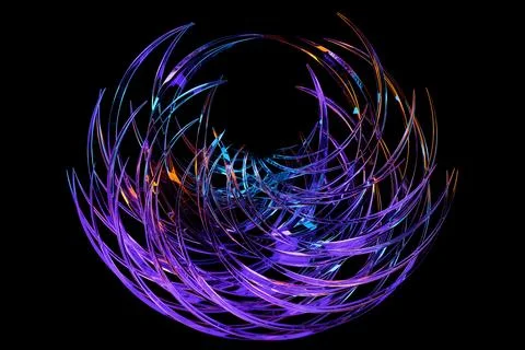 Abstract dynamic droplet shape with colorful smooth objects, sides d. 3D illu Stock Illustration