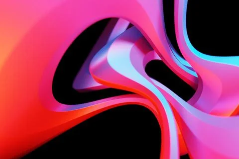 Abstract dynamic droplet shape with pink and blue smooth objects, sides on a  Illustrazione stock