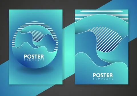 Abstract dynamic gradient graphic elements in modern style. Blue Posters Illustrazione stock