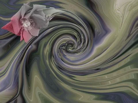 Abstract dynamic gray green background with spiral and flower Stock Illustration