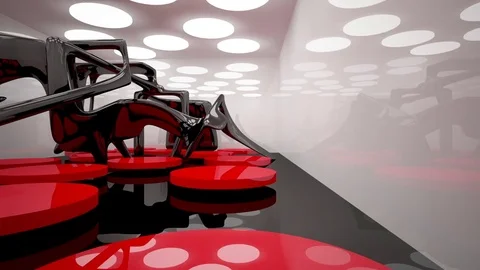 Abstract dynamic  interior with black and red smooth objects. Stock Footage 83453645