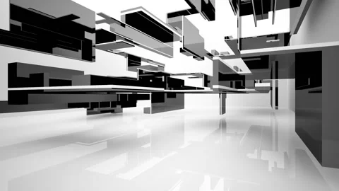 Abstract dynamic interior with black objects and white room . Stock Footage 89905566