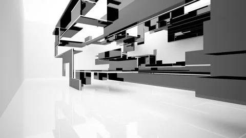 Abstract dynamic interior with black objects and white room . Stock Footage 89905570