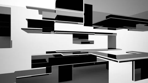 Abstract dynamic interior with black objects and white room . Stock Footage 89905623