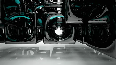 Abstract dynamic interior with black objects and white room . Stock Footage 90538402