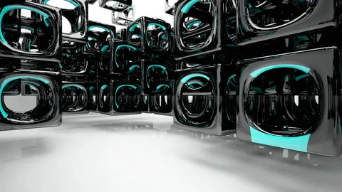 Abstract dynamic interior with black objects and white room . Stock Footage 90538774