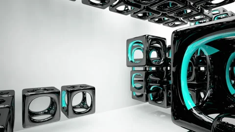 Abstract dynamic interior with black objects and white room . Stock Footage 90539099